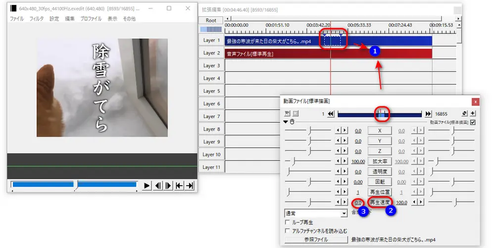 AviUtlで動画の一部を静止画にする