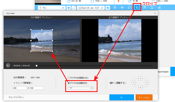 動画を正方形にトリミング