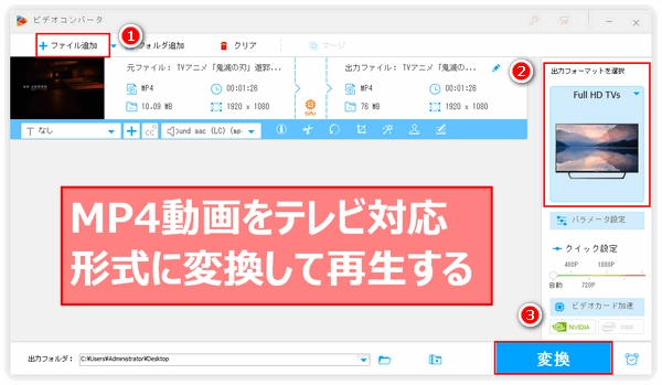MP4をテレビで再生可能な仕様に変換