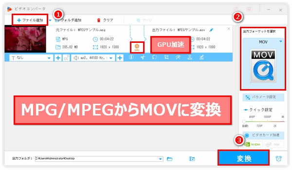 MPEGからMOVに変換