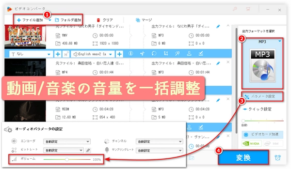 プレミアプロで動画・音楽の音量を一括調整