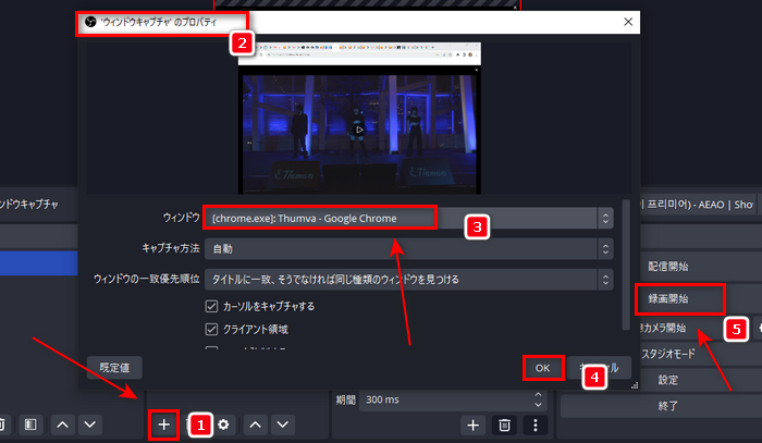 「OBS Studio」でThumvaを画面録画