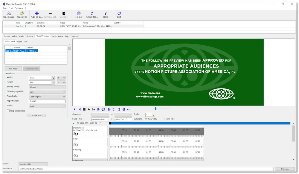 動画の字幕を消すフリーソフト XMedia Recode