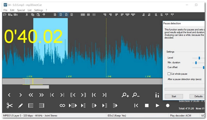 録音データを分割　mp3DirectCut