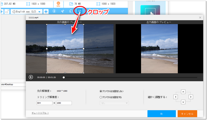 TikTok動画をクロップ