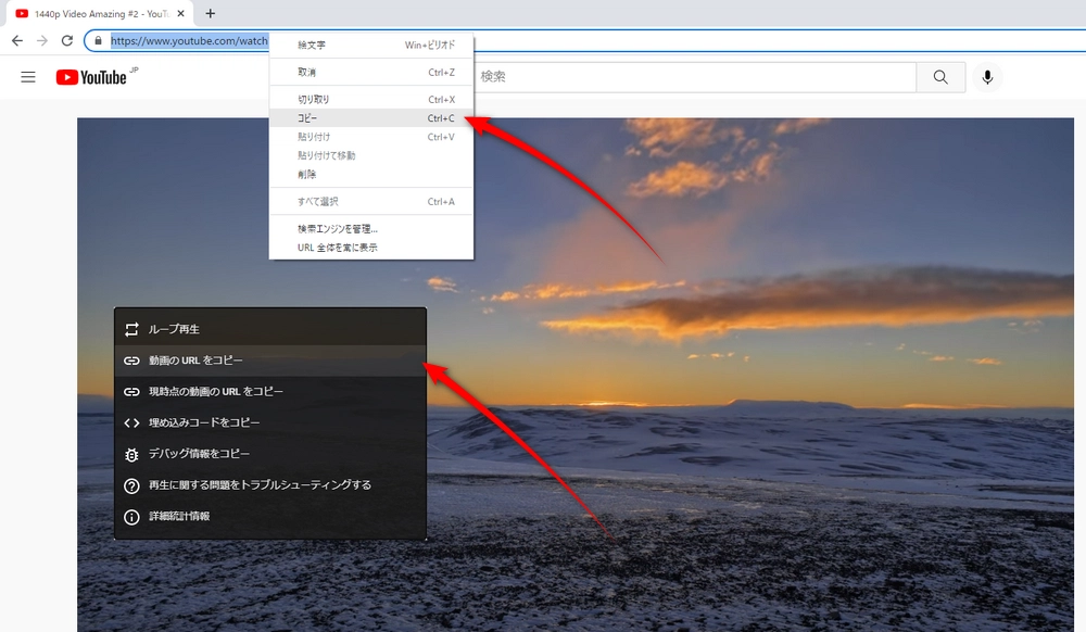 YouTube1440p動画URLをコピー