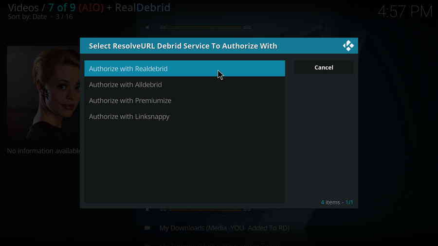 Select Authorize with Realdebrid