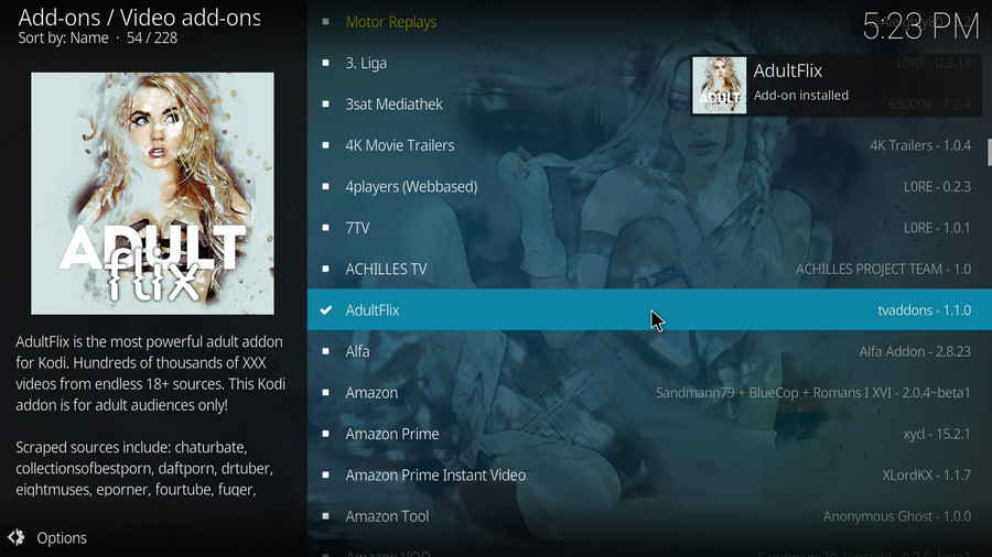 AdultFlix addon installed