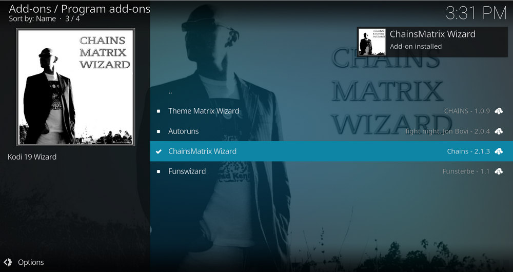 Chains Matrix Wizard addon installed