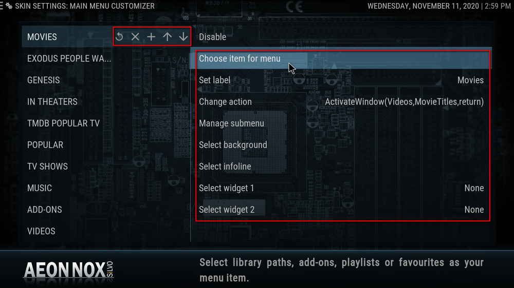 Configure home menu items