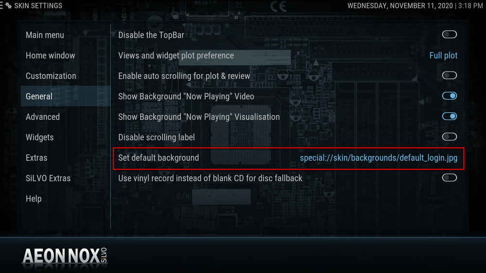 Set default background for Aeon Nox Silvo
