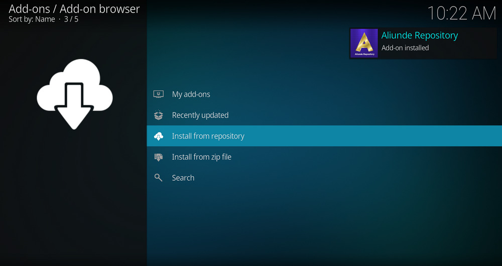 Aliunde Repository Add-on installed