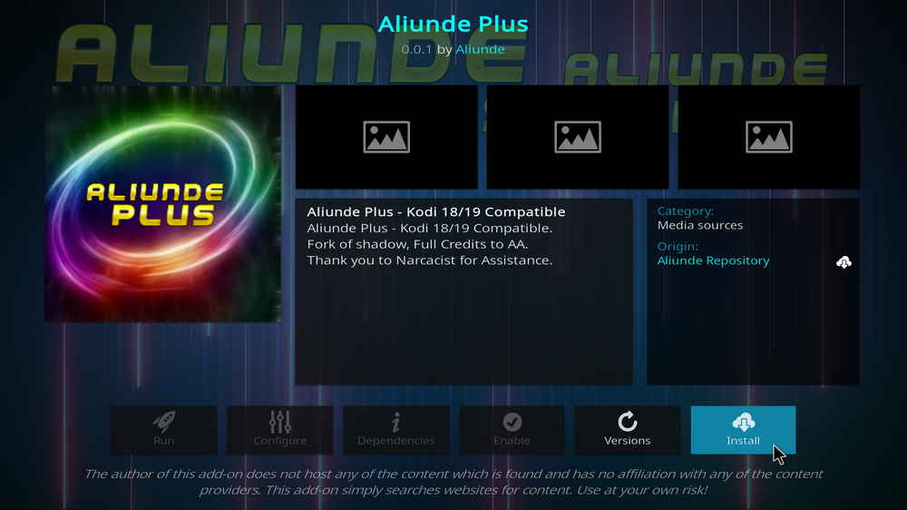 Install Kodi Aliunde Plus addon