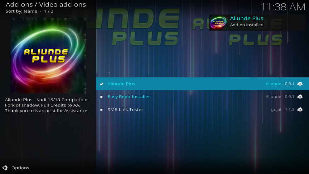 Aliunde Plus addon installed