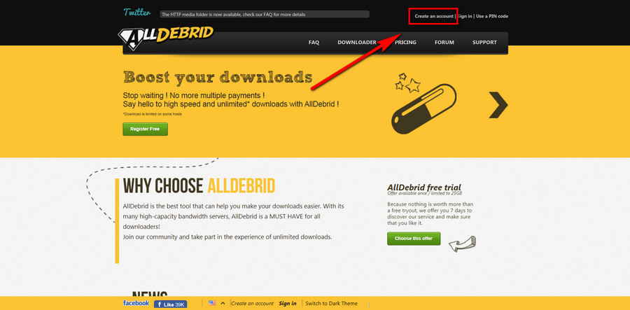 Create All-Debrid account