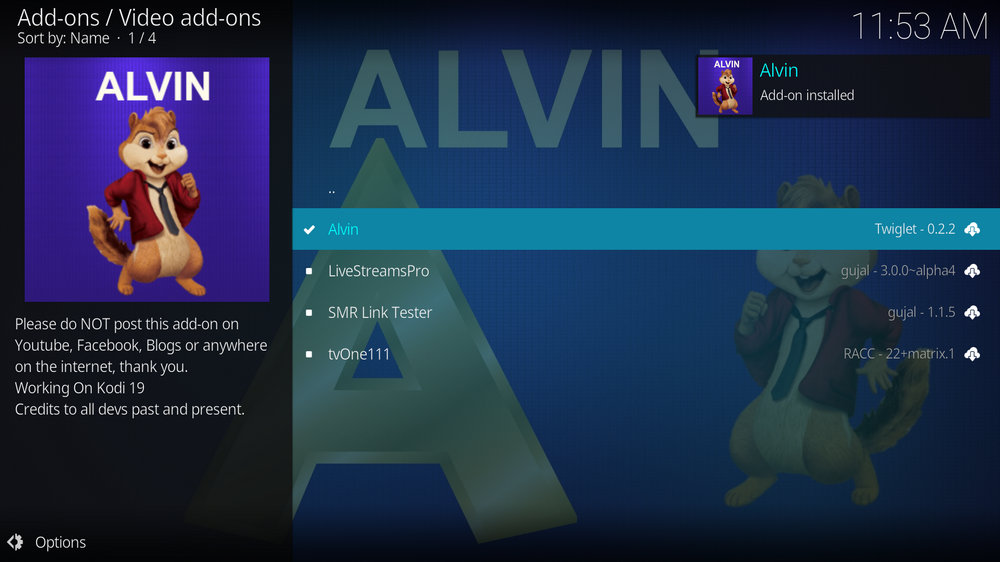 Alvin addon installed