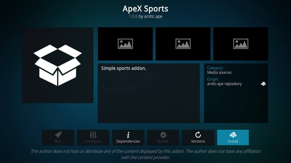 Install Kodi Apex Sports addon