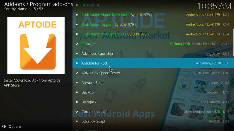 Select Aptoide for Kodi addon