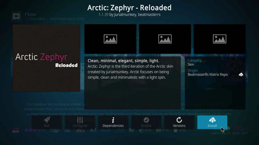 Install Kodi Arctic Zephyr Reloaded addon