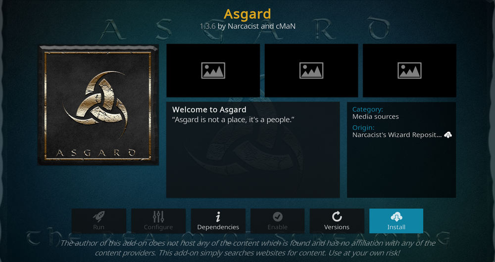 Install Kodi Asgard addon