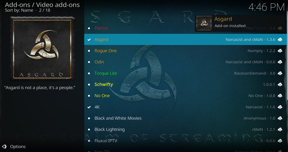 Asgard addon installed