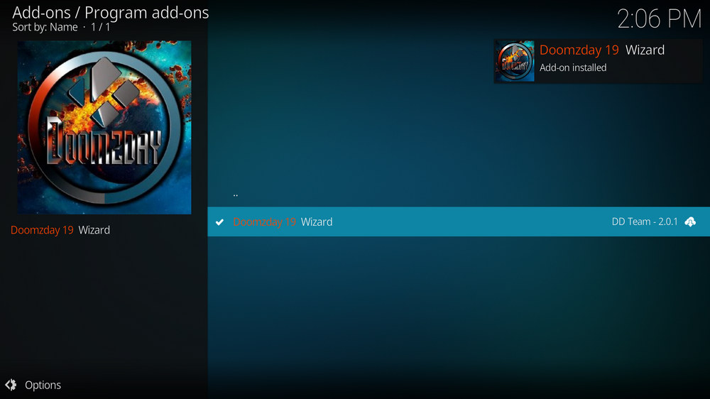 Doomzday 19 Wizard addon installed