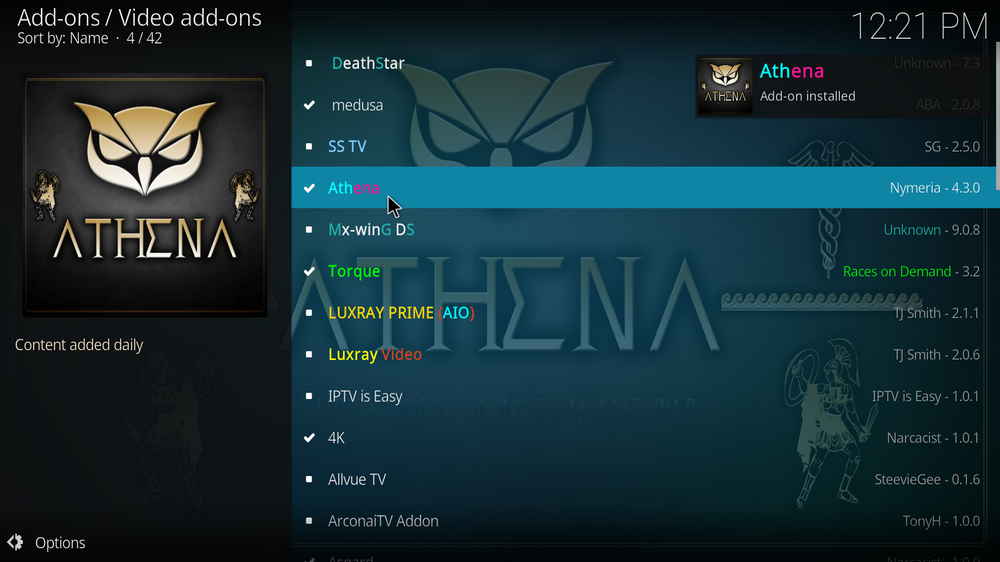 Athena addon installed