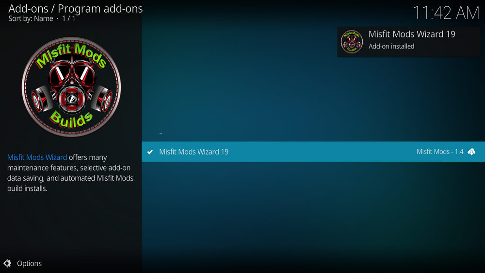 Misfits Mods Wizard 19 addon installed