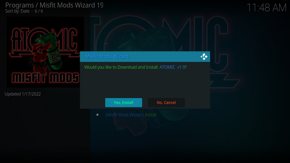 reboot Kodi when Atomic Matrix 19 build installed