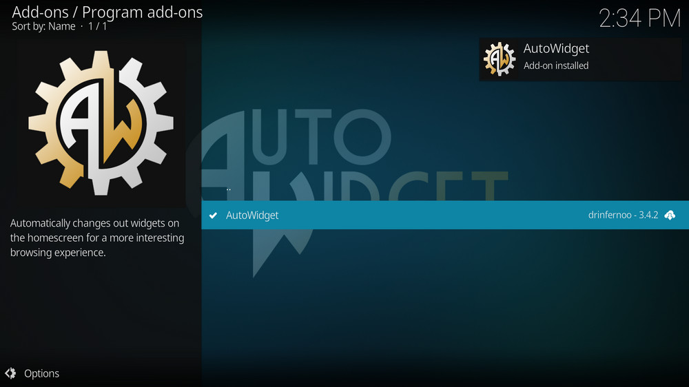 AutoWidget addon installed