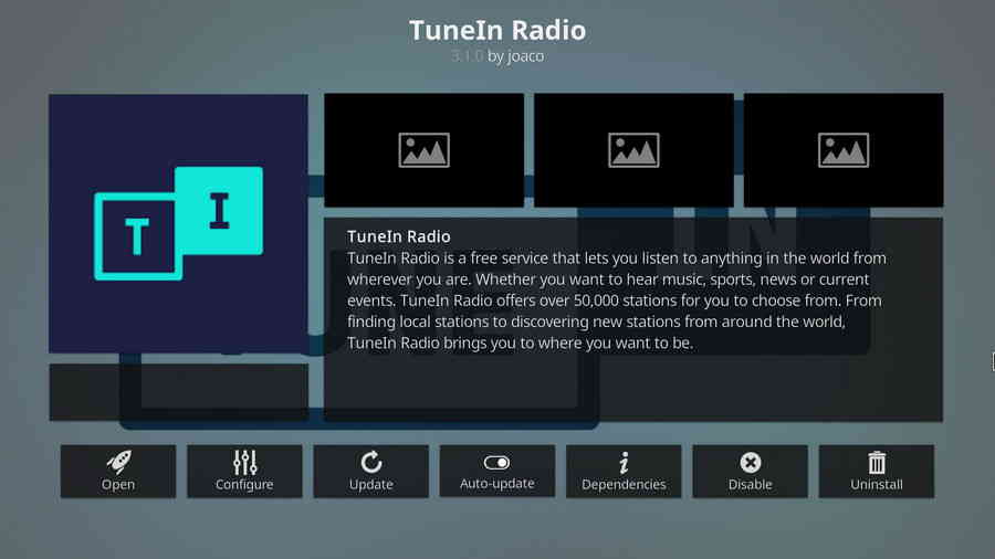 TuneIn Radio addon