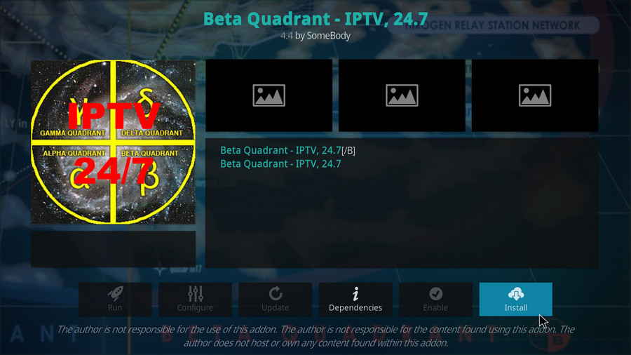 Install Kodi Beta Quadrant addon