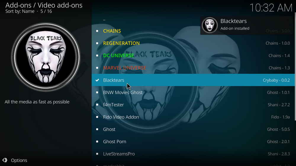 Blacktears addon installed