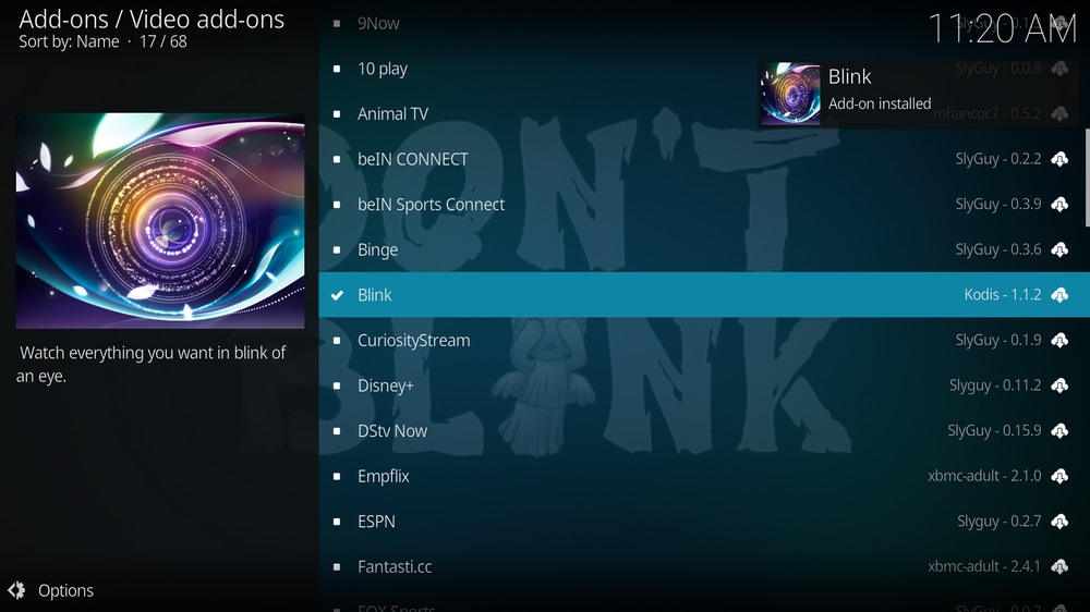 Blink addon installed