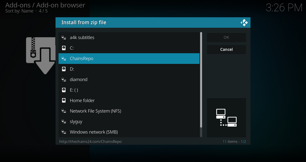 Select the source chains