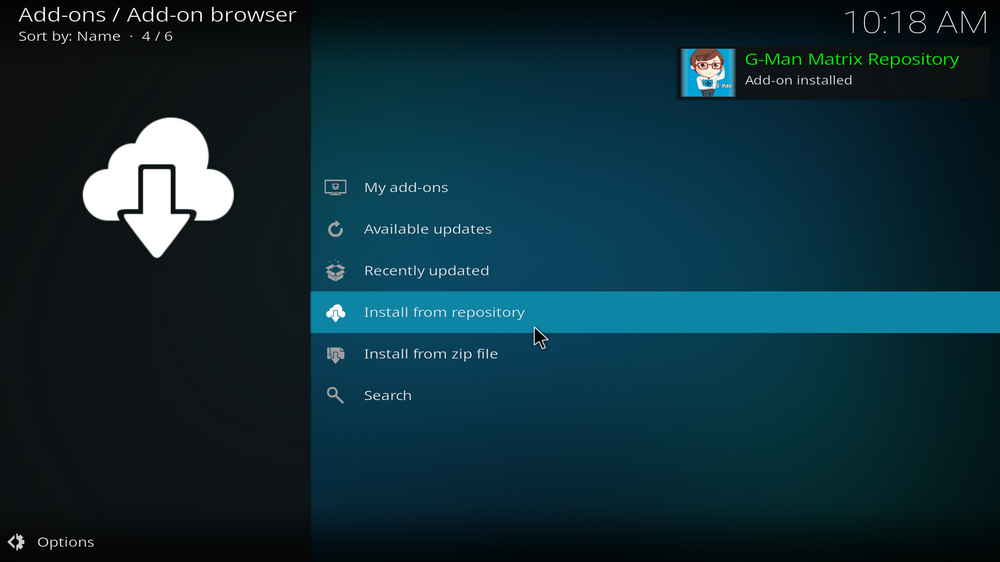 G-Man Matrix Repository Addon installed