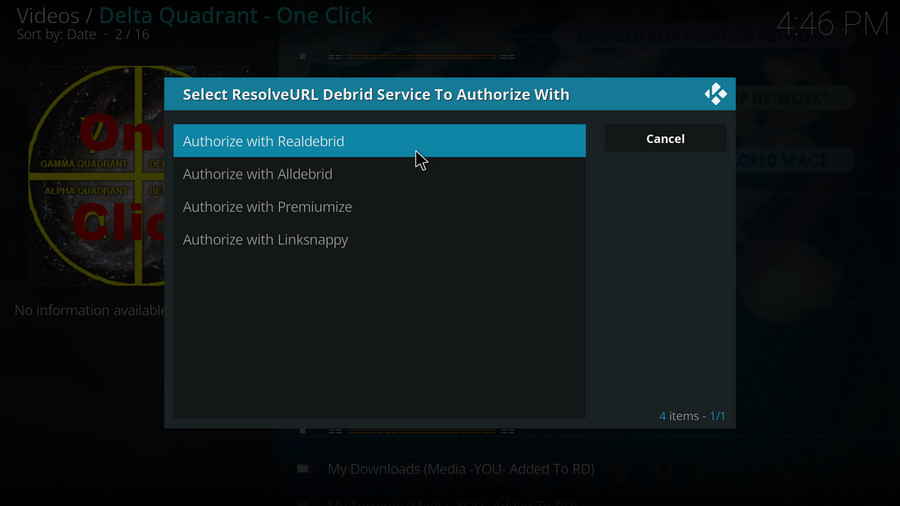 Select Authorize with Realdebrid