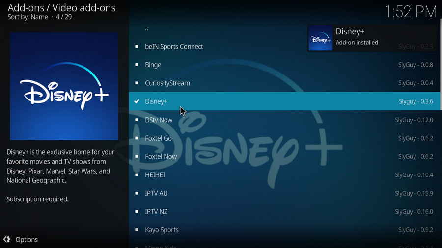 Disney Plus addon installed