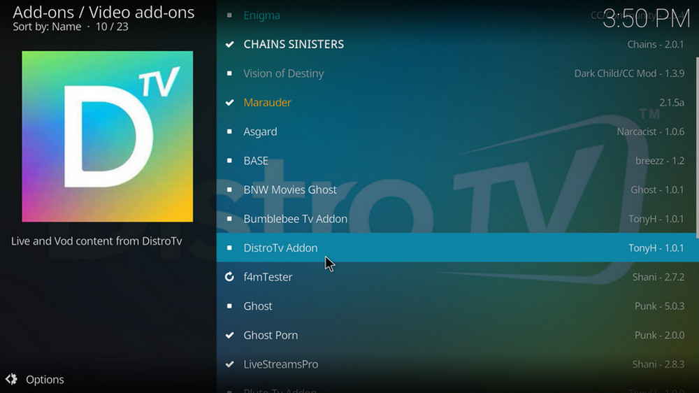 Select DistroTV Addon