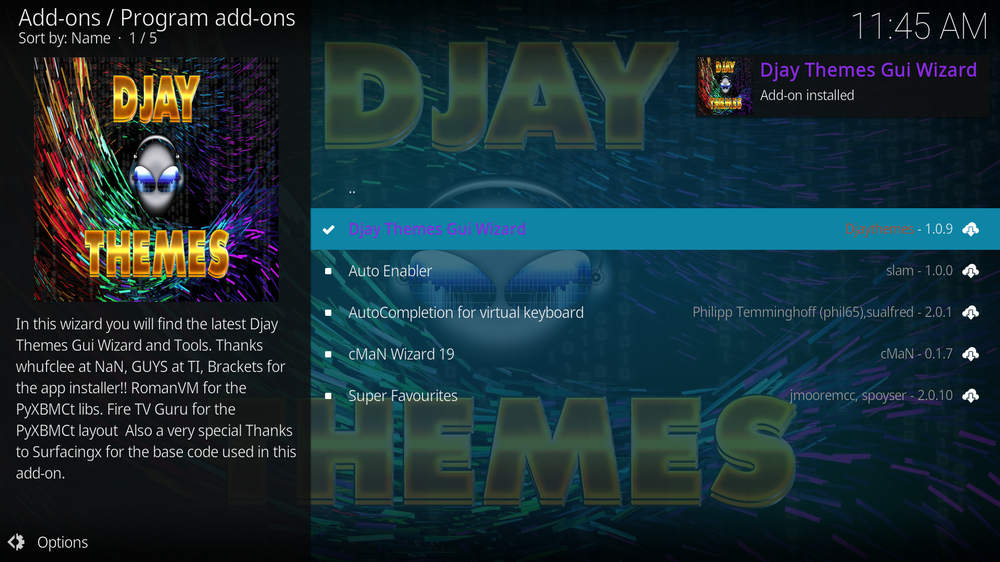 Djay Themes Wizard 19 addon installed