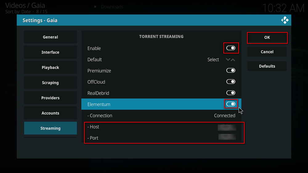 Fill in host and port