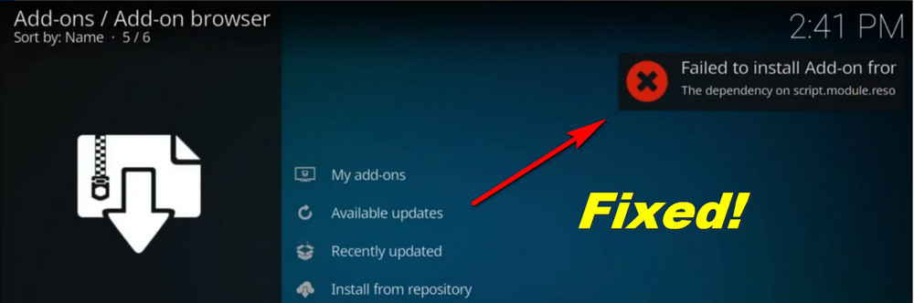 Failed to Install Addon from ZIP File error message on Kodi