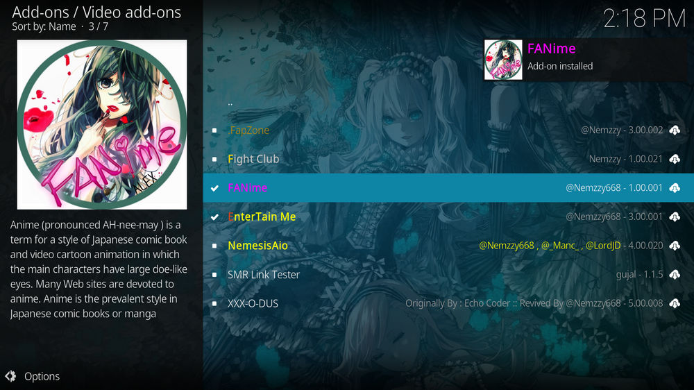 FANime addon installed