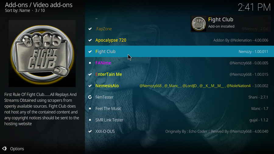 Fight Club addon installed