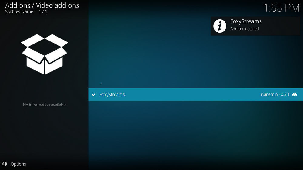 FoxyStreams addon installed