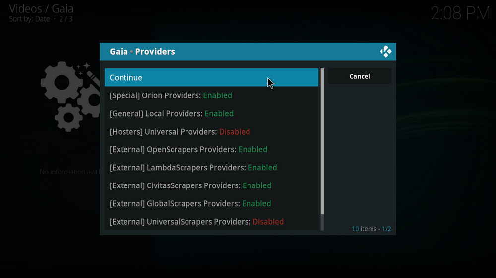 Enable and disable providers