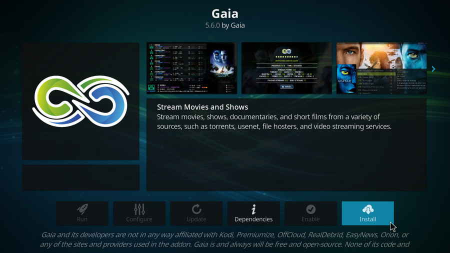 Install Kodi Gaia addon