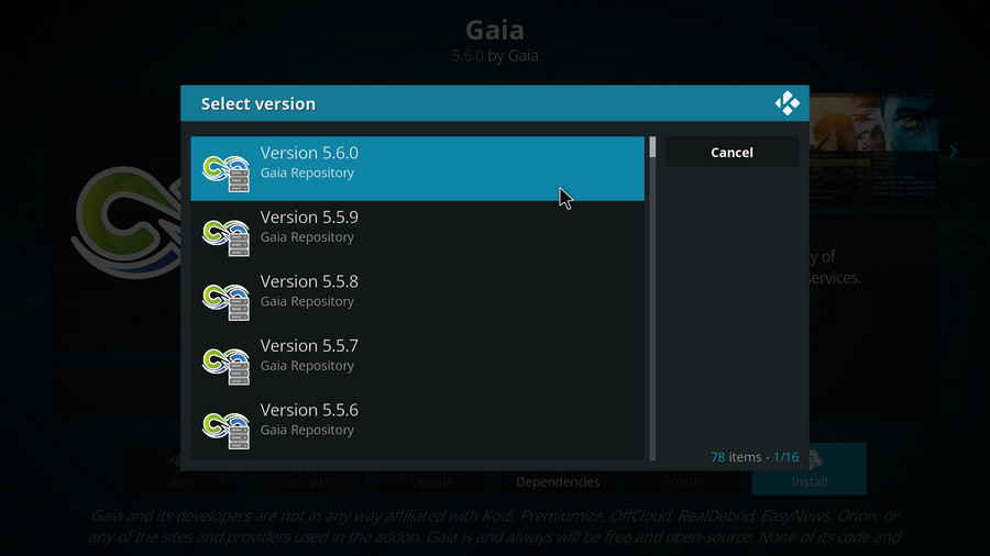 Click on Gaia Version 5.6.0