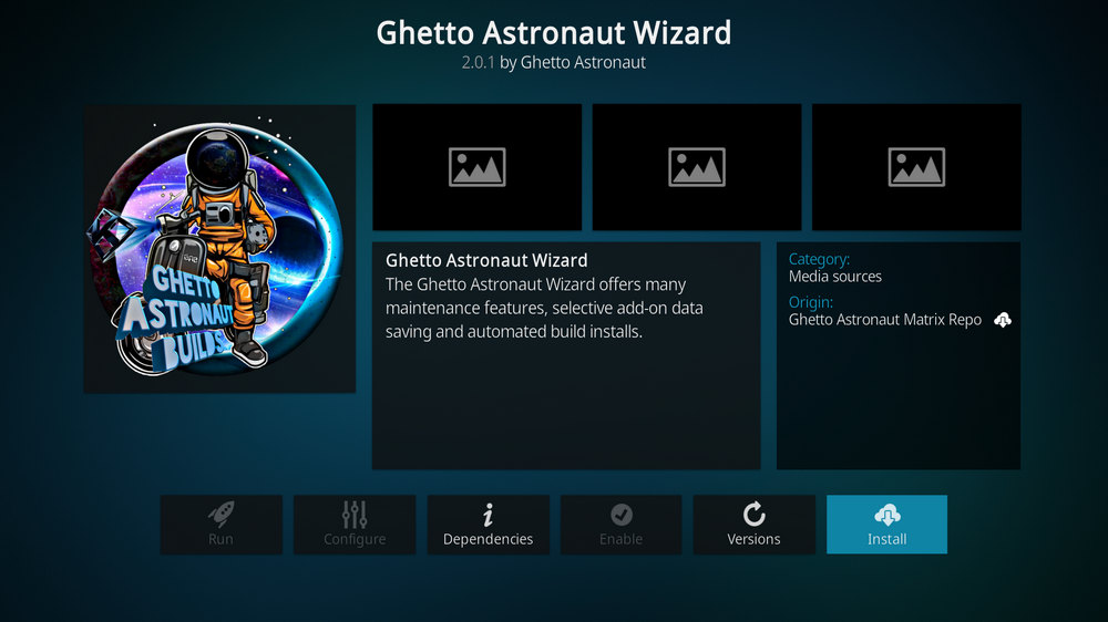 Install Kodi Ghetto Astronaut Wizard Lite addon