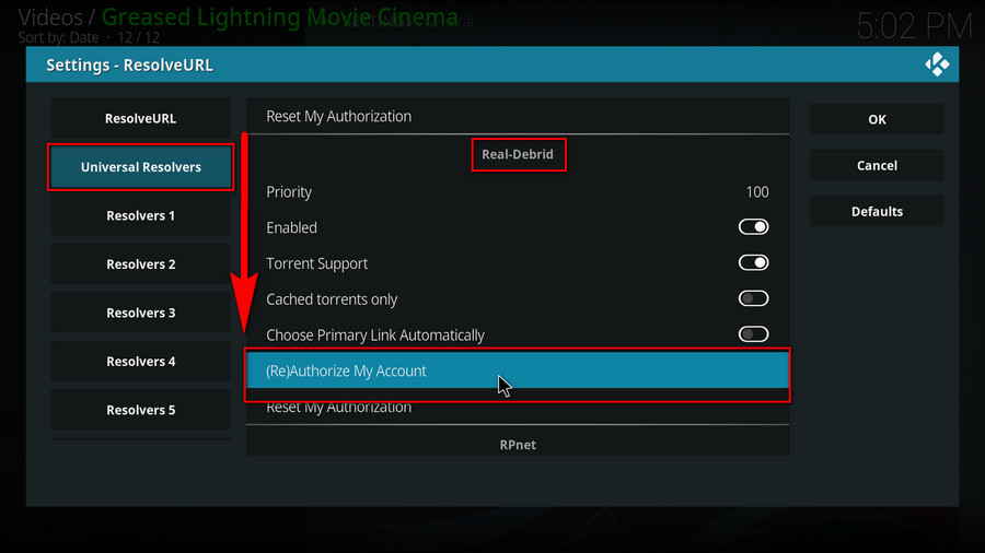 Click (Re)Authorize My Account from Real-Debrid